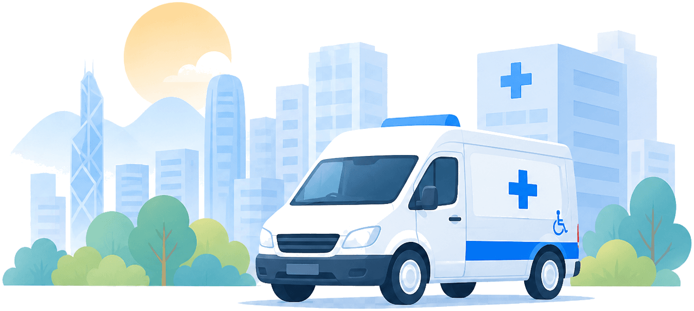 Medical transport car and hospital illustration