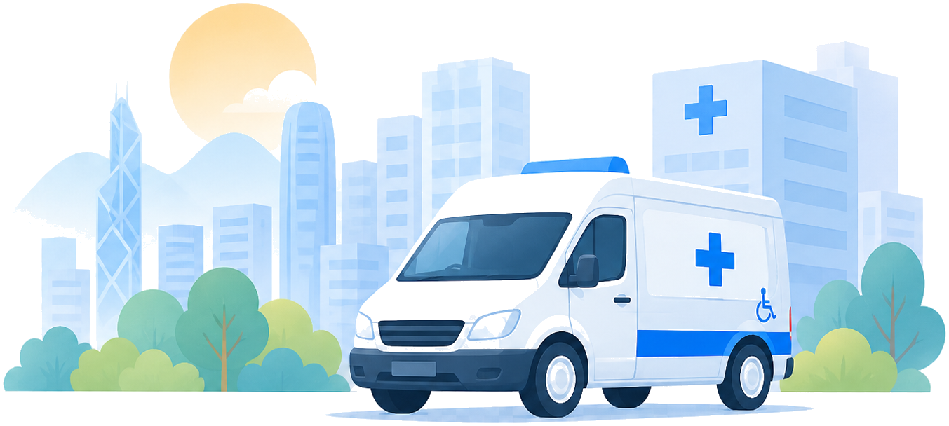 Medical transport car and hospital illustration